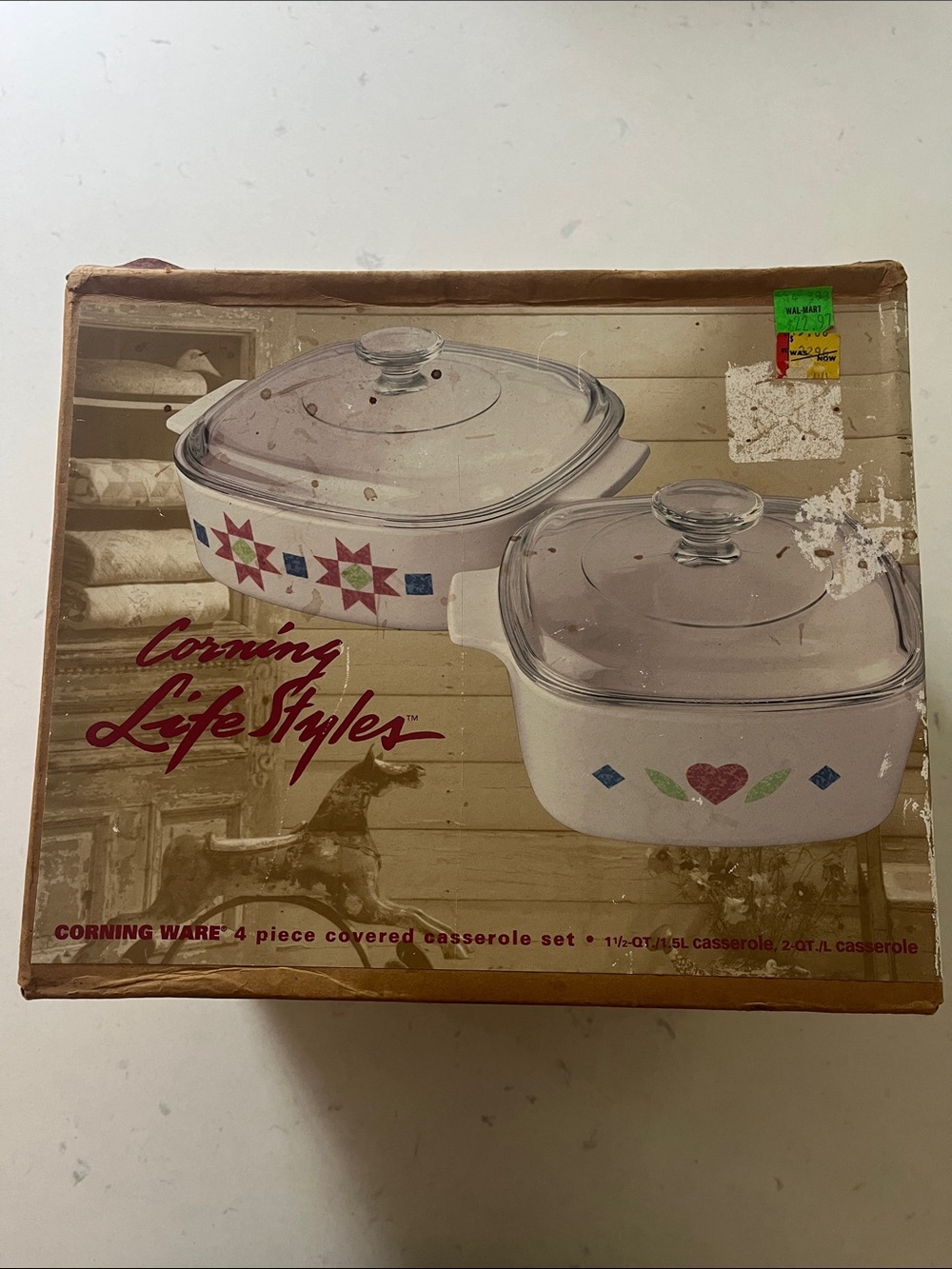 Unopened Deadstock Corning Ware Life Styles quilt pattern 4 piece casserole set